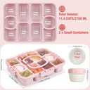 Caperci Snackle Box Container - Large 10-Compartment Divided Serving Tray with Lid and Handle, Built-in 2 Dip Containers, Dishwasher Safe, Leak-Proof, Wheat Straw, BPA-Free (Pink)