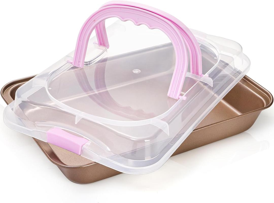 ZOOFOX Cake Pan with Lid, Non-Stick Baking Sheet for Oven, 9" x 13" Covered Rectangular Baking Pan for Cake, Lasagna, Brownie, Casserole, Cookie, Fish, Vegetable, Dishwasher Safe