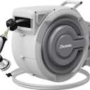 150 FT x 1/2" Retractable Garden Hose Reel by HOZEREEL, Outdoor Garden Hose Reels - Automatic Self Retract Wall Mount Hose Reel Enclosed Storage, Any Length Lock, 10 Pattern Nozzle-Grey