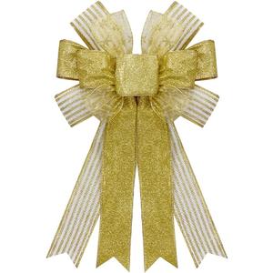 Large Burlap Christmas Wreath Topper Bows - Gold Glitter Ribbon Bows for Indoor/Outdoor Decorations