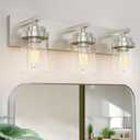 IZORRO Bathroom Vanity Light Fixture, 3-Light 22 Inch Brushed Nickel Bathroom Light Fixtures Over Mirror, with Clear Glass Shade, Modern Farmhouse Vanity Lights, Rustic Restroom Lighting Fixtures