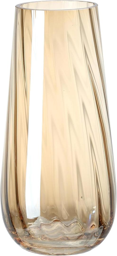 Modern Large Glass Vase H-9.8" Amber Vases for Flowers, Centerpieces and Decorative Accents - Tall Plant Vase for Office Home Table Decor