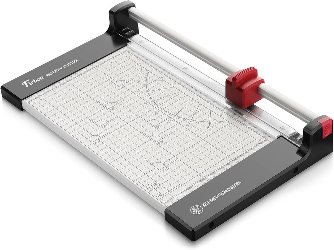 Firbon 12" Rotary Paper Trimmer with Replaceable Blade, Heavy Duty 6-Sheet Capacity Cutter for Cardstock, Photos, Scrapbooking, Office, School & Studio