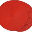 FunWheat Round Braided Placemats Set of 8 Place Mats for Dining Table Woven Washable Non-Slip Table Mats 15 Inch(Red,8pcs)
