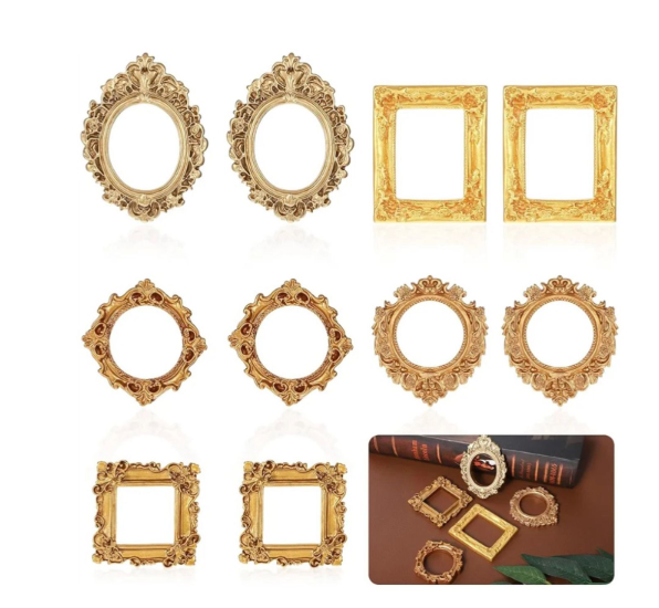 Tyqour 10pcs Small Picture Frames Gold Mini Picture Frames for Crafts Miniature Vintage Resin Antique Tiny Mini Photo Frame Little Gold Frame for DIY Jewelry Party Hotel Holiday Decor