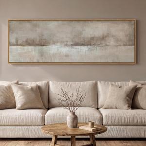 Large Framed Neutral Abstract Wall Art for Living Room, Horizontal 60x20 In