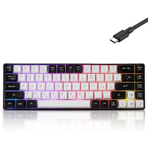 Guiheng Wired Portable 60% Mechanical Gaming Keyboard,RGB LED Backlit Compact 68 Keys Mini Wired Office Keyboard with Red Switch for Windows Laptop PC Mac - White