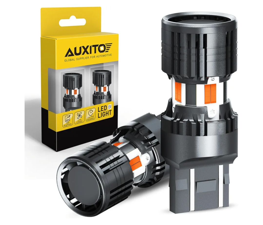 AUXITO 2025 Latest CANBUS 7440 7443 LED Bulbs Amber Yellow with Built-in Resistor Anti Hyper Flash 7440NA 7441 7444 7444NA W21W WY21W Error Free LED Front Rear Turn Signal Lights, Pack of 2