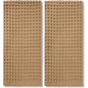 Jacquotha Waffle Bathroom Hand Towels 2-Piece (Tan)  Cotton, Soft, Lightweight, Lint Free, 13 x 29