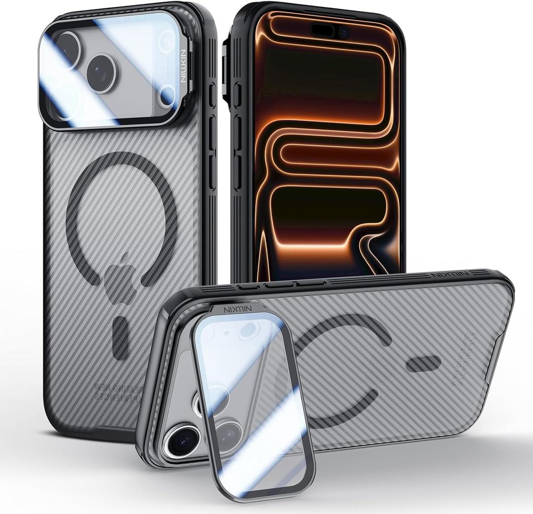 Nillkin for iPhone 17 Pro Max Case with Camera Cover, MagSafe-Ready, Full Camera Protection, Non-Yellowing Clear, Adjustable Kickstand, 17 Pro Max Case with Stand 6.9'', Transparent Black
