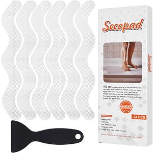 Secopad 24PCS Anti-Slip Shower Stickers with Scraper, 0.8"*8", Clear, 0.8in x 8in