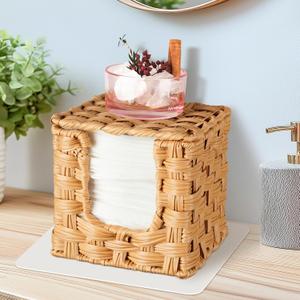 NiHome Waterproof Face Towel Holder with Non-Slip Silicone Pads for Living Room, Bathroom, Office Decor, Stackable Metal Frame Wicker Face Towel Box Cover, Space-Saving Easy Access Face Towel Storage