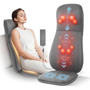 Shiatsu Back and Neck Massager with Heat, Kneading, Rolling, Vibration, Massage Seat Cushion, Full Back Massage Chair Pad