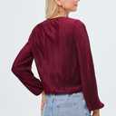 Women Long Lantern Sleeve Shirts Dressy Casual Loose Fit Fall V Neck Blouses Date Night Tops (Red, L)