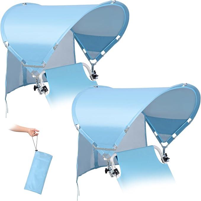 XL Universal Wind-Resistant Chair Umbrella Canopy, Extra Large Foldable UPF 50+ Sun Shade Attachment with Adjustable Clamp, Fits Most Beach, Camping, Lawn, Zero Gravity Chairs, 2 Pack, Patented, Blue