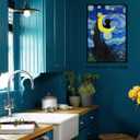 CAXIYSH Starry Night Black Cat Canvas Wall Art Cute Funny Cat Poster Famous Impressionist Oil Paintings Abstract Farmhouse Gallery Aesthetic Room Wall Decor 16X24 inch Unframed