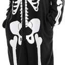 Men Halloween Skeleton Costume Onesie Jumpsuit for Adult Plus Size Cozy Pajamas Hoodie Outfit Suit Scary Cosplay (XX-Large, Black)