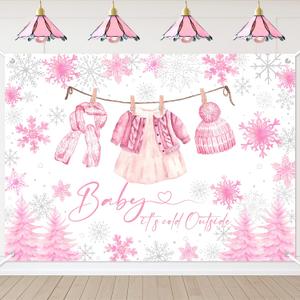 Avezano 7x5ft Baby It's Cold Outside Backdrop Winter Baby Shower Decorations for Girls Pink Snowflake Winter Wonderland Supplies