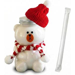 Cute Bear Cup, Clear Plastic Straw Cup 19oz with Lid and Straw, Kawaii Bear Tumbler Bottle for Juice, Milk Tea, Smoothies and Water (Perforated Lid)