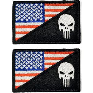 2 x American Flag Patch(2Pcs), Embroidered Tactical Patches for Backpacks, Tactical Vest, Dog Vest Harness, USA Flag Patch with Hook and Loop(Skull), Medium
