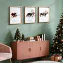 HKBS Framed Christmas Wall Art Decor, Set of 3 Christmas Wall Canvas Prints Pictures Farmhouse Santa Claus Is Coming To Town for Holiday Home Decorations Indoor (12"x16", Burlywood)