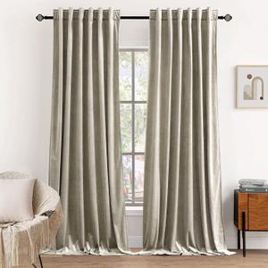 Dchola Beige Velvet Curtains for Bedroom Window with Back Tab, Super Soft Vintage Luxury Heavy Drapes, Room Darkening Thermal Insulated Curtain for Living Room, W52 by L90 inches, 2 Panels