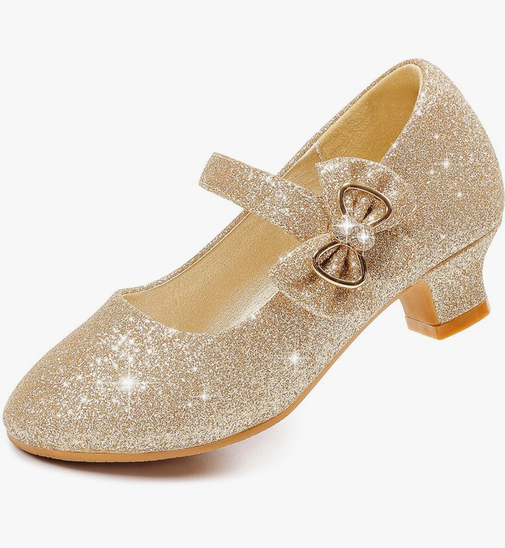 Dufannie Girls Dress Shoes Low Heel Princess Flats Mary Jane Flower Wedding Party Glitter Shoes for Kids Toddler Size 12