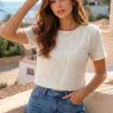 2 x Dokotoo Women's Tops Casual Scoop Neck Short Sleeve Eyelet Embroidered Hollow Out Blouses Shirts (White, L)