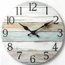 HYLANDA Wall Clock, Silent Non Ticking Wall Clocks Battery Operated, Rustic Wooden Clocks Decorative for Kitchen, Bathroom, Bedroom, Living Room, (8 Inch) (A-blue White Brown)