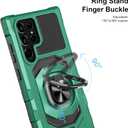 Heavy Duty Protection Case for Samsung Galaxy S22 Ultra Phone Case with Built-in Screen Protector, Military Grade Shockproof 360 Degree Metall Ring Kickstand Travel Cover Shell (Green)