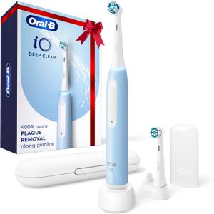 Oral-B iO Deep Clean Rechargeable Electric Powered Toothbrush, Icy Blue with iO Series 3 Limited, 2 Brush Heads and Travel Case - Pressure Sensor to Protect Gums - 3 Cleaning Settings - 2 Minute Timer (Pack of 1)