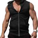 COOFANDY Men's Workout Hooded Tank Tops Zip Up Sleeveless Hoodie Bodybuilding Fitness Gym Muscle Cut Off T Shirt (X-Large, Black)