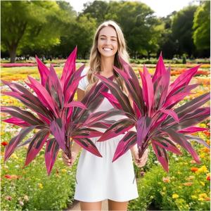 Artificial Tropical Plant UV Resistant Large Faux Plants Outdoor Fake Boston Ferns Potted Plants Realistic Agave Plastic Hostas Greenery Patio Outside Shrubs Flower Grass Front Porch Decor (2, Purple)