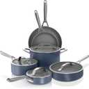 Ninja Ceramic Pro 10Piece Cookware Set, NonStick Pots & Pans Set with Glass Lids, Nontoxic, PTFE Free, Ceramic Coated, Stove to Oven Safe, All Stovetop & Induction Compatible, Midnight Blue, CW39010MM