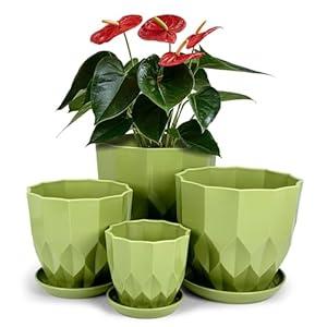 Vodotion Flower Pots, 8.3/ 7.1/ 5.9/ 4.3 inch Nursery Plant Pot with Drainage Holes and Hole Mesh Pad and Saucers Tray for Indoor Garden Plants, Succulent, Orchid and Cactus