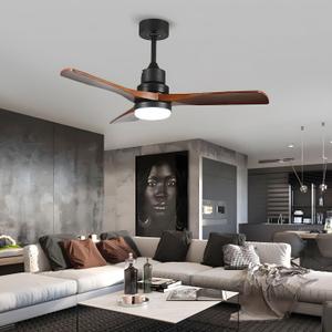 Ceiling Fans with Lights and Remote, 36 Inch Outdoor Ceiling Fan for Patios with Light, 3 Blades Modern Ceiling Fan Noiseless Reversible DC Motor, Walnut Fan for Patio Living Room