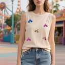 Magic Kingdom Tanks for Women Sequin Shirts Colorful Castle Graphic Sleveless Top Holiday Vacation Tank Tops (Small, Apricot)