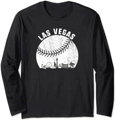 Las Vegas Skyline Baseball Fan Vintage Baseball Las Vegas Long Sleeve T-Shirt size M blue
