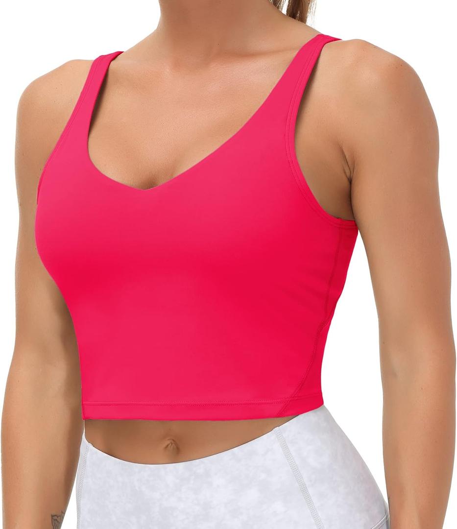 THE GYM PEOPLE Womens' Sports Bra Longline Wirefree Padded with Medium Support (X-Large, Magenta)