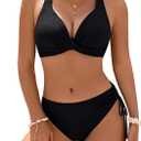 Blooming Jelly Womens Bikinis Sets Push Up Two Piece Bathing Suit Criss Cross Fixed Cup Swim Suit Cheeky Bikini Swimsuit (Large, Black)