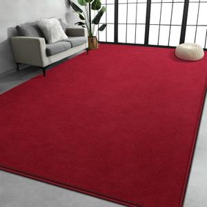 Large Area Rugs for Living Room Bedroom, 7x10 Feet Burgundy Red Rug, Minimalist Modern Shag Rug, Soft Thick Memory Foam Indoor Carpet, Non-Slip Washable Rug for Boys Girls Dorm Nursery Room Home Decor