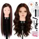 Mannequin Head Human Hair, Beauty Star Doll Head for Practice Hair Styling, 80% Real Hair Cosmetology Makeup Hairdressing Training Manicanequin Head with Clamp Stand + DIY Braiding Set (23.5", Dark Brown)