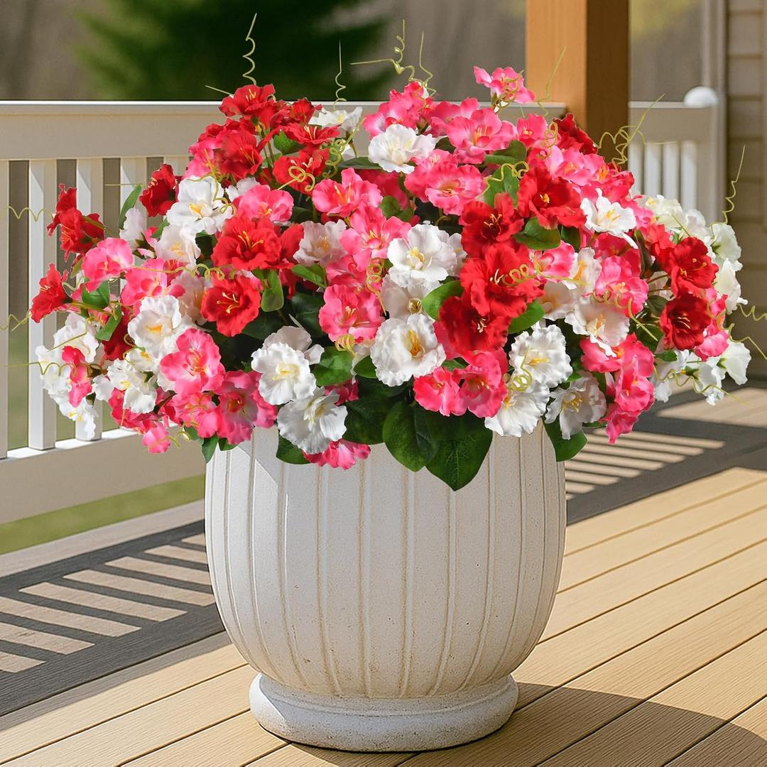 Artificial Flowers for Outdoors 6 Bundles UV Resistant Silk Flowers for Outside, Real Touch Faux Hibiscus Bouquets Tropical Faux Plants Fake Flowers for Outside Planter Front Porch Yard Home Decor