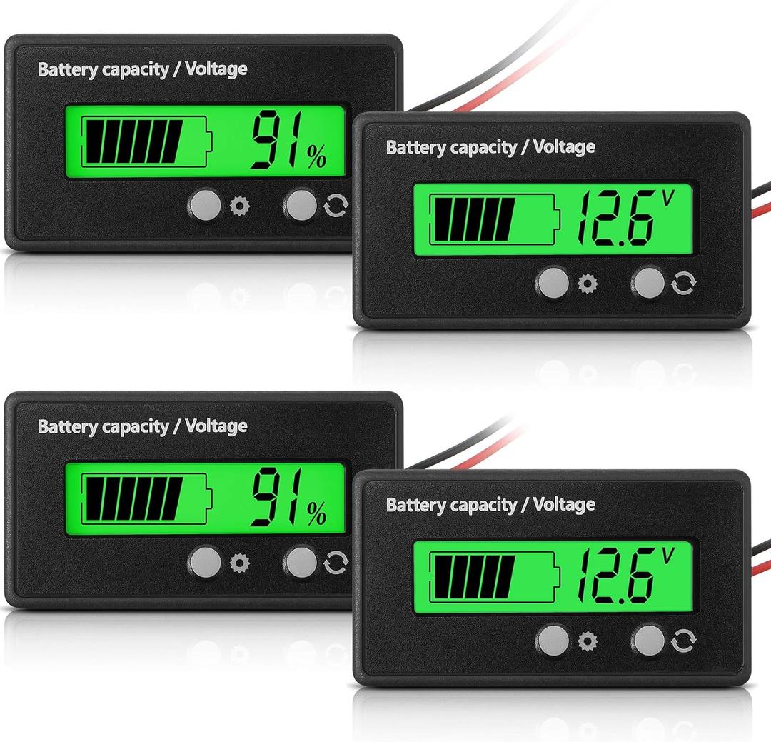 Frienda 2 Pieces DC 12V 24V 36V 48V 72V Battery Meter with Alarm, Front Setting and Switch Key, Battery Capacity Voltage Indicator Gauge, Monitors Lead-Acid and Lithium ion(Green)