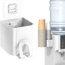 Cup Dispenser 2 Seats, Holder for 2-16 OZ Paper & Plastic Disposable Cups, Adhesive Cup Dispenser Wall Mount for Water Cooler, Coffee Station, Office, Bathroom, Wall (White)