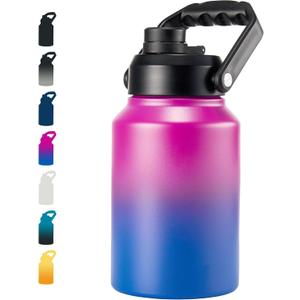 Fijinhom Insulated Half Gallon Jug, Large 64oz Stainless Steel Insulated Water Bottles with Handle, Double-Wall Vacuum Insulation for Construction Sites, Camping and Hiking, Red & Blue