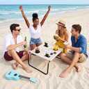 Portable Beach Table Foldable Camping Picnic Table with Cup Holder and Phone Pockets Lightweight Stable for Tailgate Travel Fishing Hiking and Outdoor Adventures(White,Solid Pattern)