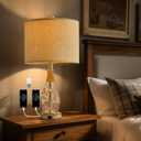 OYEARS 23" USB A+C Table Lamp for Bedroom Living Room Modern Bedside Lamps Retro Farmhouse Rattan Glass Nightstand Nightlight Lamps (White),Two Light Points