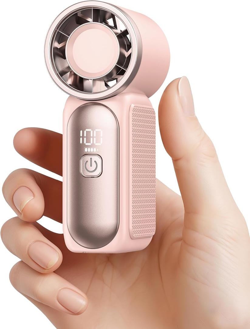 Gaiatop Portable Handheld Mini Fan, 6 Speeds 16900 RPM High Velocity Personal Fan with LED Display, USB Rechargeable, Mini Fan with Lanyard for Makeup, Travel, Outdoor, Gift for Women Girl, Pink