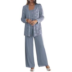 Senunlia 3 Pieces Chiffon Mother of The Bride Pant Suits for Wedding Sequin Grandmother of The Bride Pant Suits with Jacket 16
